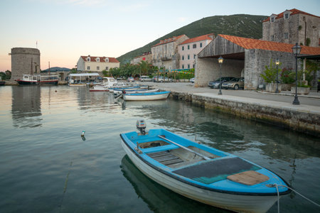 Sunset in the port of Mali Ston, in Dalmatia, Croatiaのeditorial素材