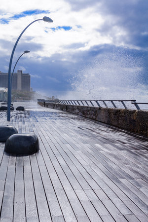 TEL-AVIV - JANUARY 25, 2016: Winter scene, in the Tel-Aviv Port compound, Israel. The port compound was restored as a dining and commercial areaのeditorial素材