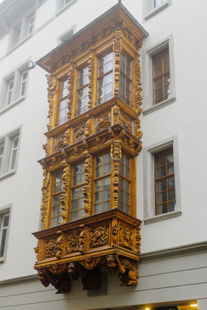 ST. GALLEN, SWITZERLAND - JANUARY 01, 2016: Typical houses with oriel windows in the old town, in St. Gallen, Switzerlandのeditorial素材