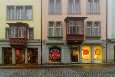 ST. GALLEN, SWITZERLAND - JANUARY 01, 2016: Typical houses with oriel windows in the old town, in St. Gallen, Switzerlandのeditorial素材