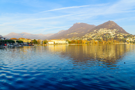 Lakeside view of Lugano, in Ticino, Switzerlandの写真素材