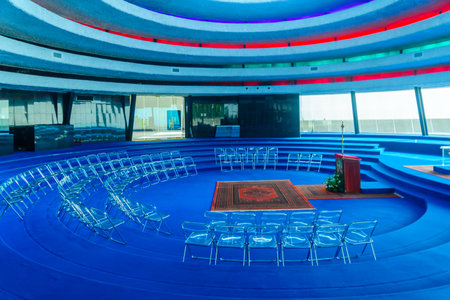 KORAZIM, ISRAEL - JANUARY 22, 2016: The Auditorium in the Domus Galilaeae House of Galilee Monastery, on the peak of Mount of Beatitudes, Israelのeditorial素材