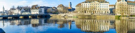 Panoramic view of the west bank of the Limmat River,  In Zurich, Switzerlandの写真素材