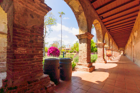 SAN JUAN CAPISTRANO, USA - MAY 09, 2011: The Spanish Mission in San Juan Capistrano, California, USA. It was founded on 1776, by Spanish Catholics of the Franciscan Order.のeditorial素材