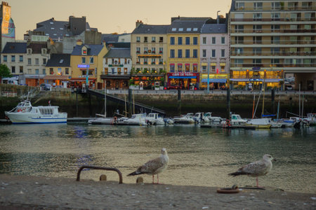 CHERBOURG, FRANCE - SEPTEMBER 21, 2012: Sunset view of the port in Cherbourg, Normandy, Franceのeditorial素材