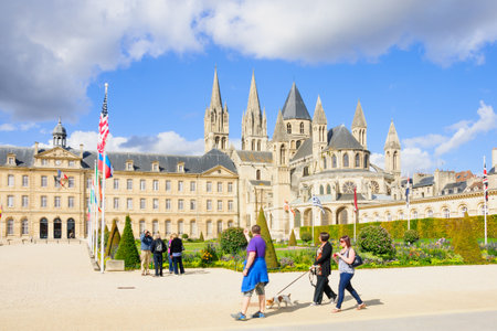 CAEN, FRANCE - SEPTEMBER 19, 2012: View of the Abbey of Saint-Etienne, with locals and visitors, in Caen, Normandy, Franceのeditorial素材