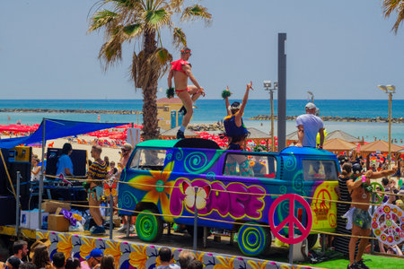 TEL-AVIV, ISRAEL - JUNE 03, 2016: Dancers on a truck entertain the crowd in the Pride Parade in the streets of Tel-Aviv, Israel. Its part of an annual event of the LGBT communityのeditorial素材