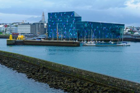 REYKJAVIK, ICELAND - JUNE 10, 2016: The Harpa concert hall and conference center, in Reykjavik, Icelandのeditorial素材