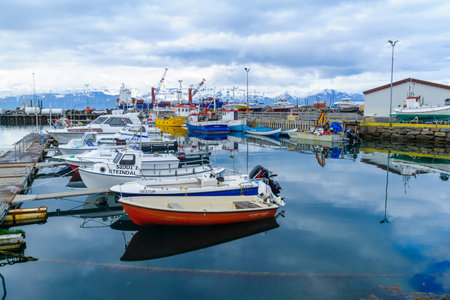 HUSAVIK, ICELAND - JUNE 17, 2016: View of the fishing harbor of Husavik, northeast Icelandのeditorial素材