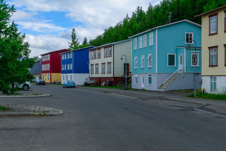 AKUREYRI, ICELAND - JUNE 17, 2016: View of typical old houses, in Akureyri, Icelandのeditorial素材