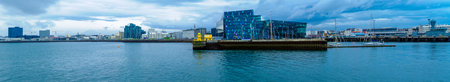 REYKJAVIK, ICELAND - JUNE 10, 2016: Panoramic skyline view from the harbor, in Reykjavik, Icelandのeditorial素材