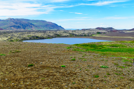 View of Lake Baularvallavatn, in the Snaefellsnes peninsula, west Icelandの写真素材