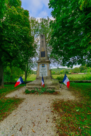 NOYERS-SUR-SEREIN, FRANCE - OCTOBER 11, 2016: Monument for children in Noyers-sur-Serein, Burgundy, Franceのeditorial素材