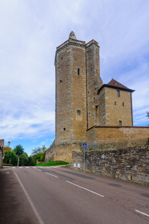 The Ursulines Tower, remaining element of the medieval fortress of Riveau, in Autun, Burgundy, Franceのeditorial素材