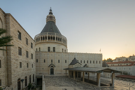 NAZARETH, ISRAEL - DECEMBER 20, 2016: The Church of the Annunciation, at sunset, in Nazareth, Israelのeditorial素材