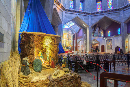 NAZARETH, ISRAEL - DECEMBER 20, 2016: The nativity scene, in the Church of the Annunciation, in Nazareth, Israelのeditorial素材