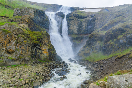 The Rjukandi waterfall on the Ring Road (1), near Egilsstadir, East Region, Icelandの写真素材
