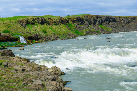 View of the Urridafoss waterfall, in south Icelandの写真素材