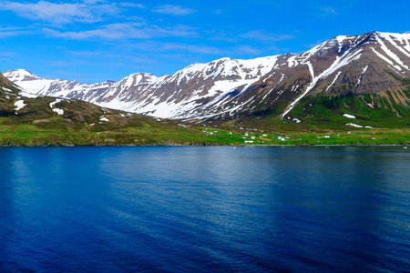 Landscape and countryside along road 82 and the Eyjafjordur fjord. Northern Icelandの写真素材
