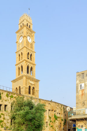 ACRE, ISRAEL - APRIL 27, 2017: The clock tower in the old city of Acre (Akko), Israelのeditorial素材