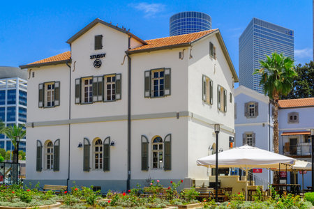 TEL-AVIV, ISRAEL - MAY 18, 2017: Scene of the Sarona compound, in Tel-Aviv, Israel. It was established in Haifa in 1871 by the German Templers, and now restored as a commercial and restaurant areaのeditorial素材