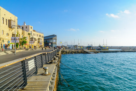 TEL-AVIV, ISRAEL - JUNE 02, 2017: Scene of the old port of Jaffa, with locals and visitors, now part of Tel-Aviv-Yafo, Israelのeditorial素材