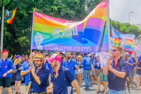 HAIFA, Israel - June 30, 2017: People march in the annual pride parade of the LGBT community, in the streets of Haifa, Israelのeditorial素材