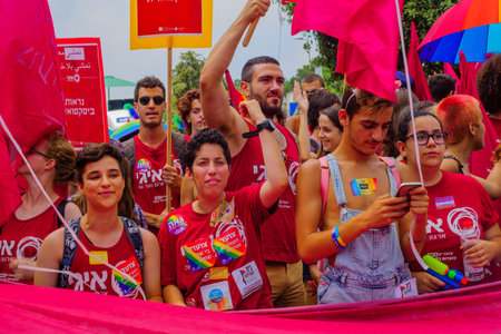 HAIFA, Israel - June 30, 2017: People march in the annual pride parade of the LGBT community, in the streets of Haifa, Israelのeditorial素材