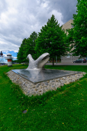 TURKU, FINLAND - JUNE 23, 2017: View of the Symbiosis sculpture and the bank of the Aura river, in Turku, Finlandのeditorial素材