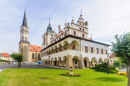 View of the Town hall and St. James church in Levoca, Slovakiaの写真素材