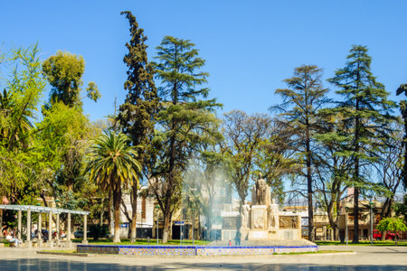 MENDOZA, ARGENTINA - OCTOBER 01, 2009: Scene of Plaza Espana (Spain Square), with locals and visitors, in Mendoza, Argentinaのeditorial素材