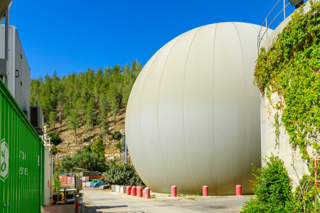 JERUSALEM, ISRAEL - OCTOBER 26, 2017: View of a Methane gas recycling tank, part of a Sewage Treatment Plant, in the Sorek Valley, near Jerusalem, Israelのeditorial素材