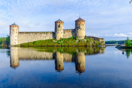 View of the Olavinlinna castle, in Savonlinna, Finland. It is a 15th-century three-tower castleのeditorial素材