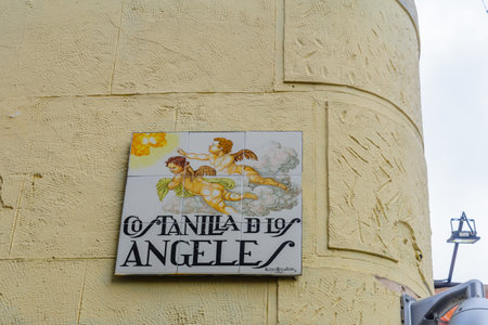 MADRID, SPAIN - DECEMBER 31, 2017: Typical colorful street sign, in Madrid, Spainのeditorial素材