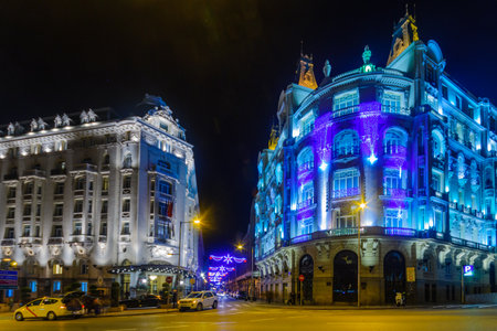 MADRID, SPAIN - DECEMBER 30, 2017: Scene of Plaza de las Cortes, with Christmas decorations, locals and visitors, in Madrid, Spainのeditorial素材