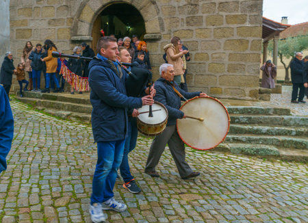 DUAS IGREJAS, PORTUGAL - DECEMBER 26, 2017: Villagers take part in the celebration of Santo Estevao, as part of Christmas event, in Duas Igrejas, Portugalのeditorial素材