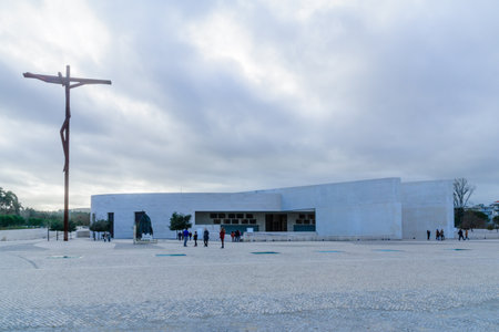 FATIMA, PORTUGAL - DECEMBER 27, 2017: Scene of the Sanctuary of Our Lady of Fatima, with pilgrims and visitors, in Fatima, Portugalのeditorial素材