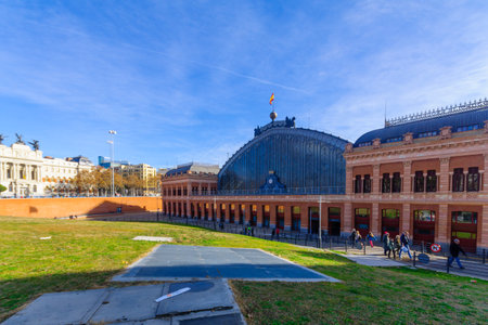 MADRID, SPAIN - JANUARY 1, 2018: View of the Atocha railway station, with locals and visitors, in Madrid, Spainのeditorial素材