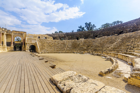 View of the Roman theater in the ancient city of Bet Shean, now a national park. Northern Israel