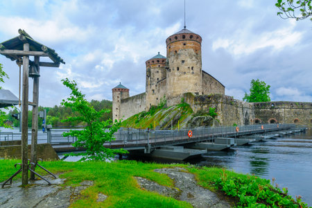 View of the Olavinlinna castle, in Savonlinna, Finland. It is a 15th-century three-tower castleのeditorial素材