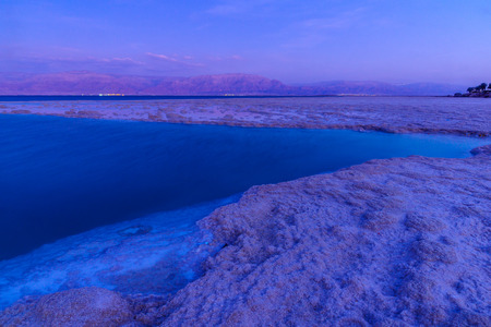 Sunset view of salt formations in the Dead Sea, between Israel and Jordanの写真素材