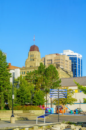 Halifax, Canada - September 23, 2018: View of the harbor and the downtown, with locals and visitors, in Halifax, Nova Scotia, Canadaのeditorial素材