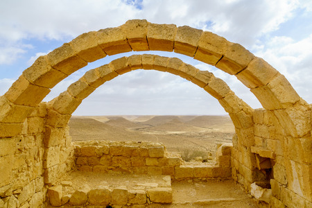 View of the ruined Ancient Nabataean city of Avdat, now a national Park, in the Negev Desert, Southern Israelの写真素材