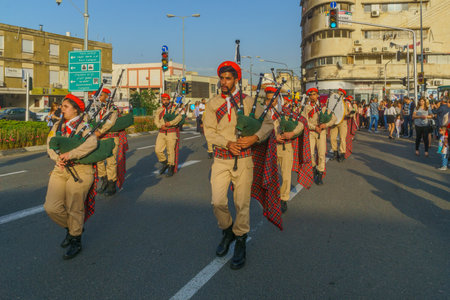 Haifa, Israel - April 27, 2019: Scouts take part in a Holy Saturday parade, part of Orthodox Easter...