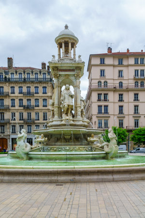 Lyon, France - May 09, 2019: Scene of Place des Jacobins square and its fountain, with locals and visitors, in Lyon, Franceのeditorial素材