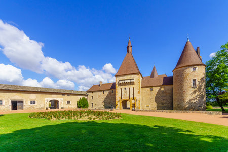 Corcelles-en-Beaujolais, France - May 06, 2019: View of the chateau de Corcelles, in Beaujolais, Rhone department, Franceのeditorial素材