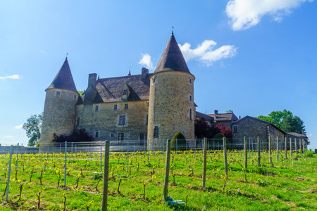 Corcelles-en-Beaujolais, France - May 06, 2019: View of the chateau de Corcelles, in Beaujolais, Rhone department, Franceのeditorial素材