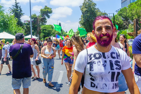 Haifa, Israel - June 28, 2019: Various people take part in the annual pride parade of the LGBT community, in the streets of Haifa, Israelのeditorial素材