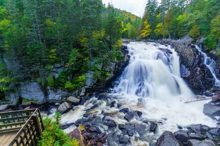 View of the Diable (Devil) waterfall, in Mont Tremblant National Park, Quebec, Canadaの写真素材
