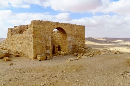 View of the ruined Ancient Nabataean city of Avdat, now a national Park, in the Negev Desert, Southern Israelの写真素材